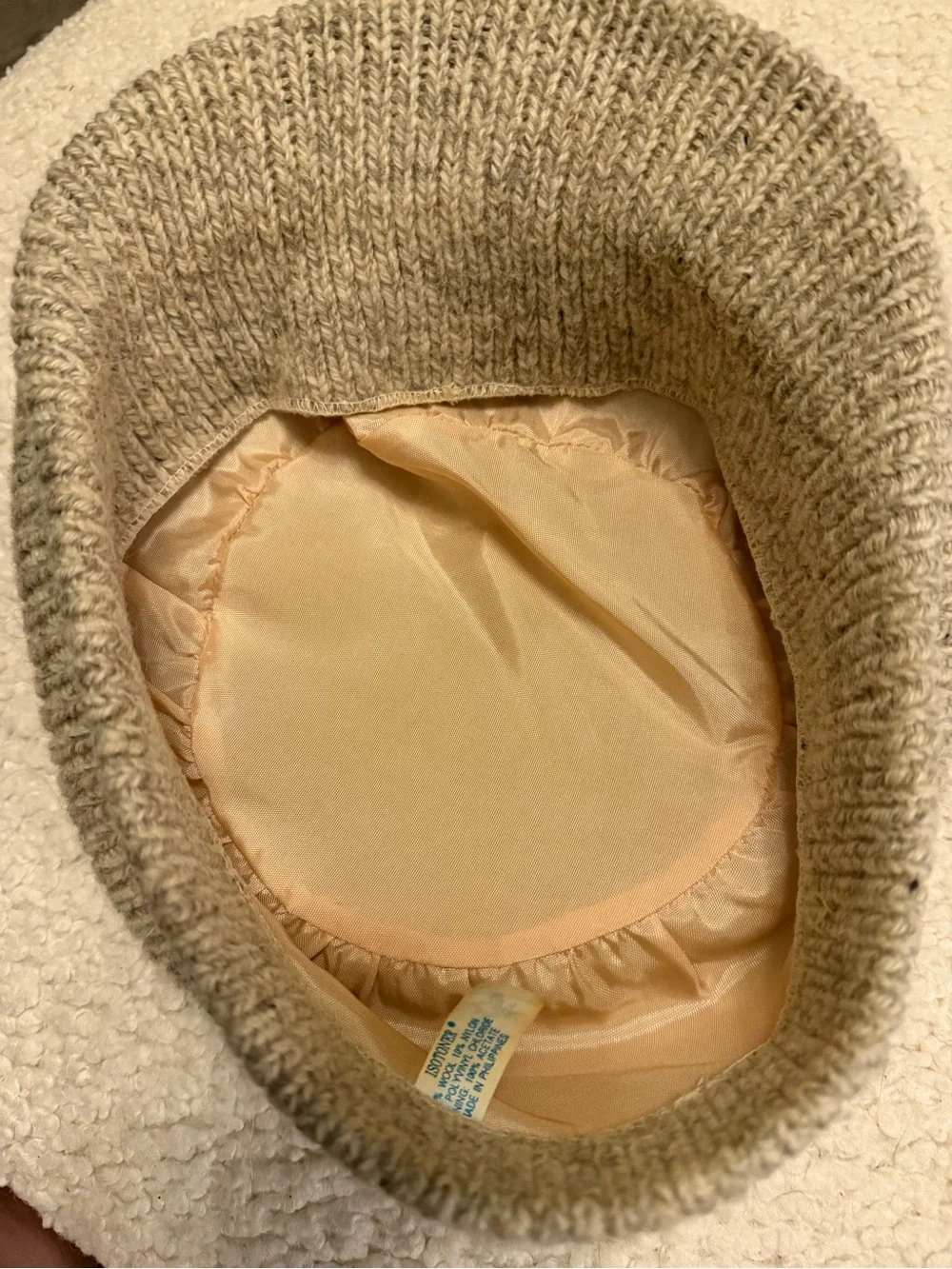Vintage Isotoner Wool Blend Newsboy Driving Cap Hat Oatmeal Beige EUC